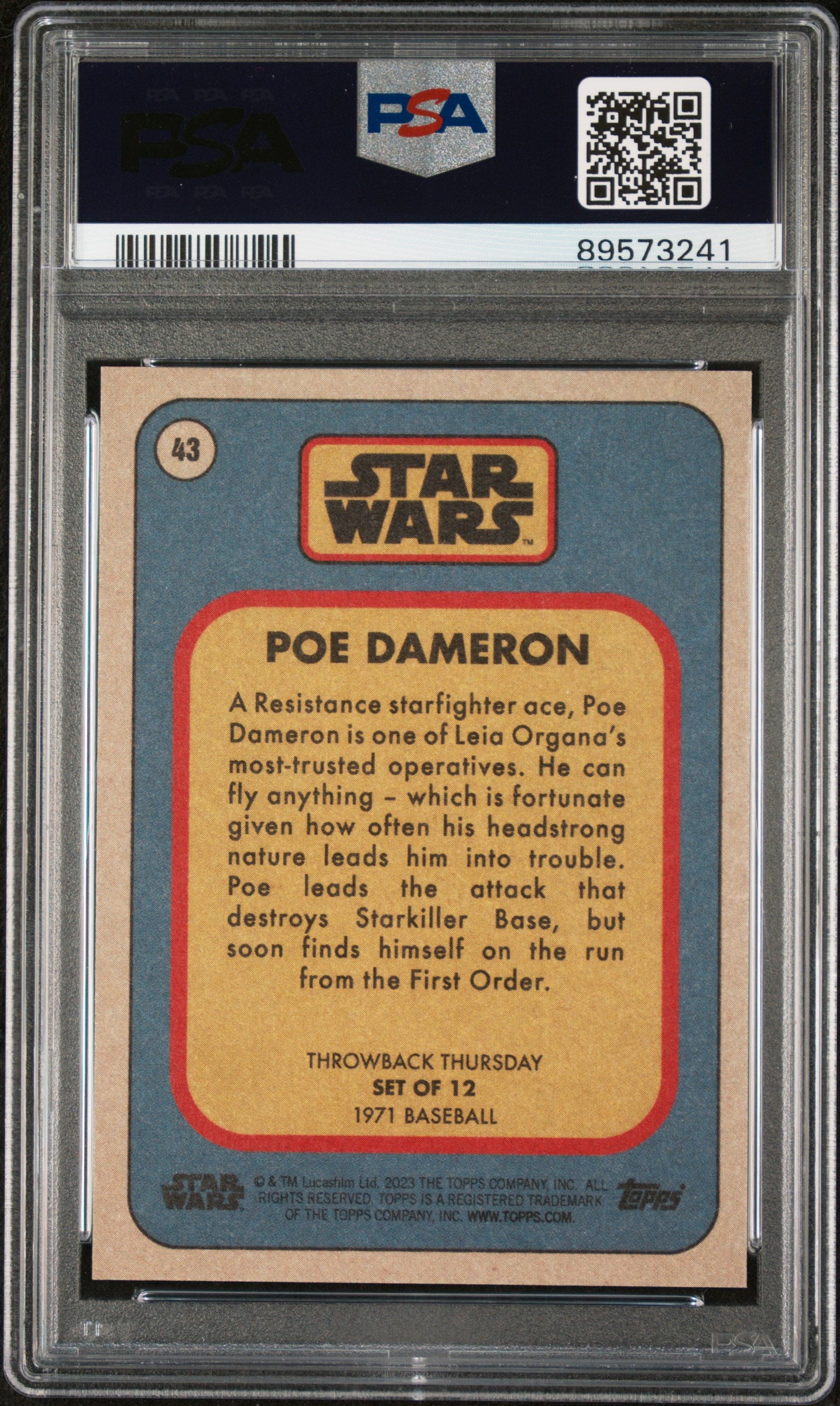 2023 Topps Star Wars Throwback Thursday Poe Dameron #43 PSA 9