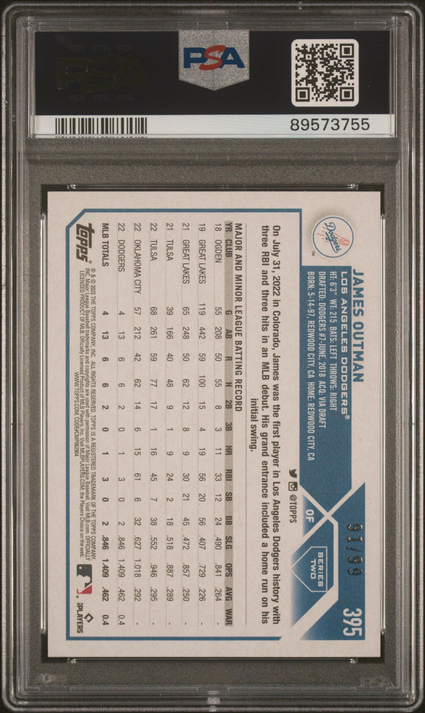 2023 Topps Vintage Stock James Outman Rookie Card #395 PSA 10 89573755