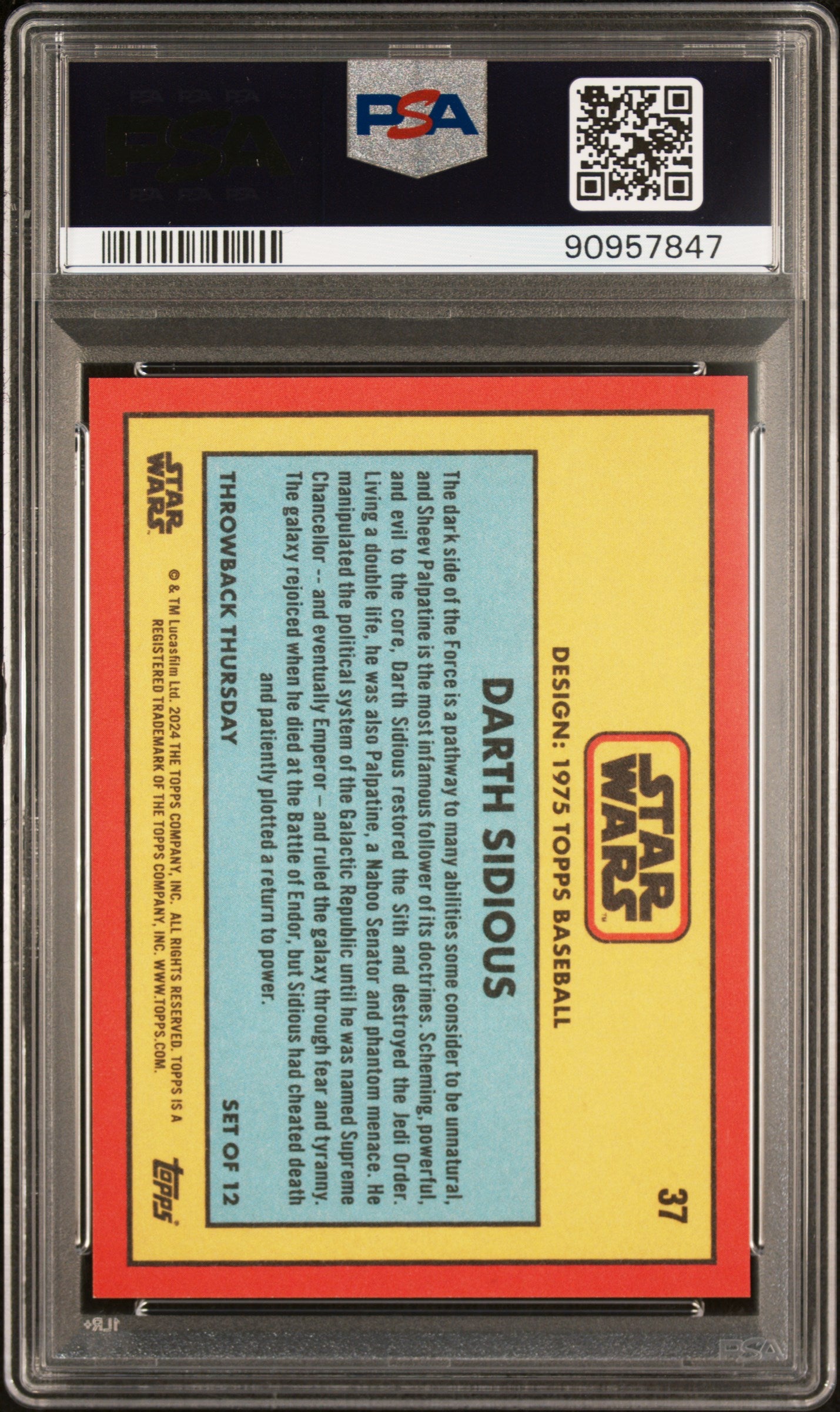 2024 Topps Star Wars Throwback Thursday Darth Sidious #37 PSA 10