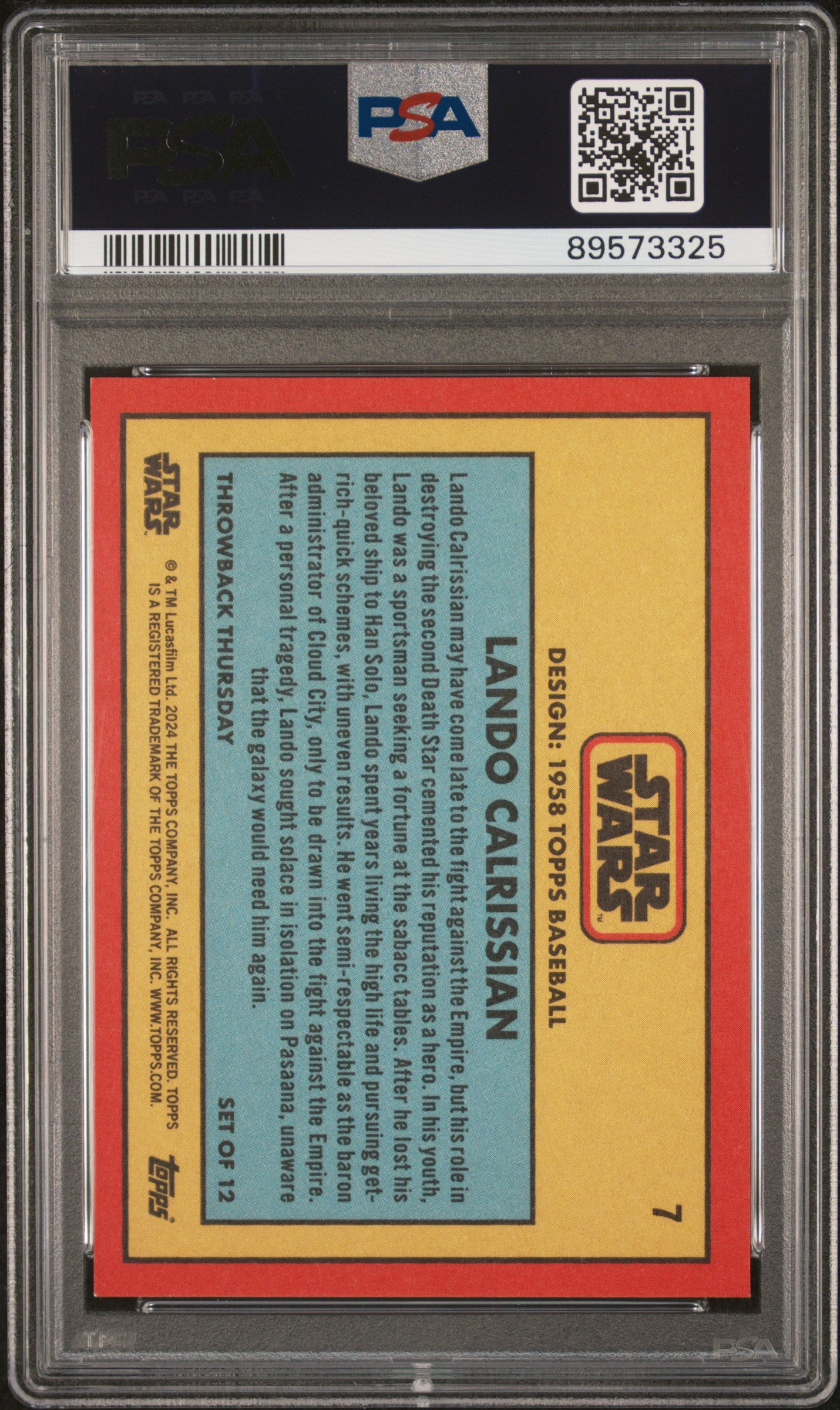 2024 Topps Star Wars Throwback Thursday Lando Calrissian #7 PSA 9
