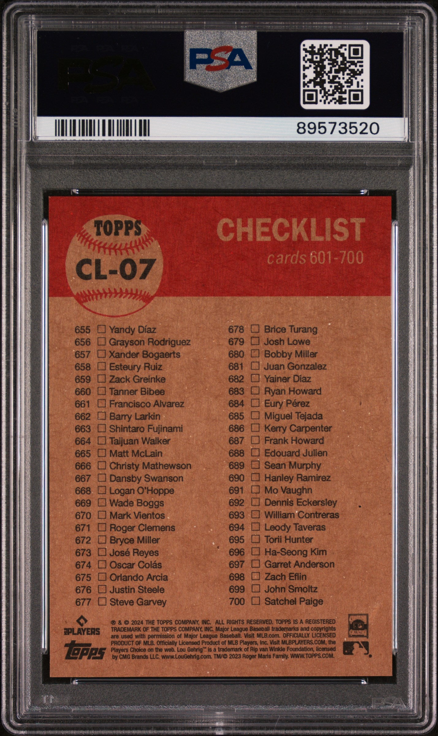 2024 Topps Living Checklist 601-700 #CL-07 PSA 9 89573520