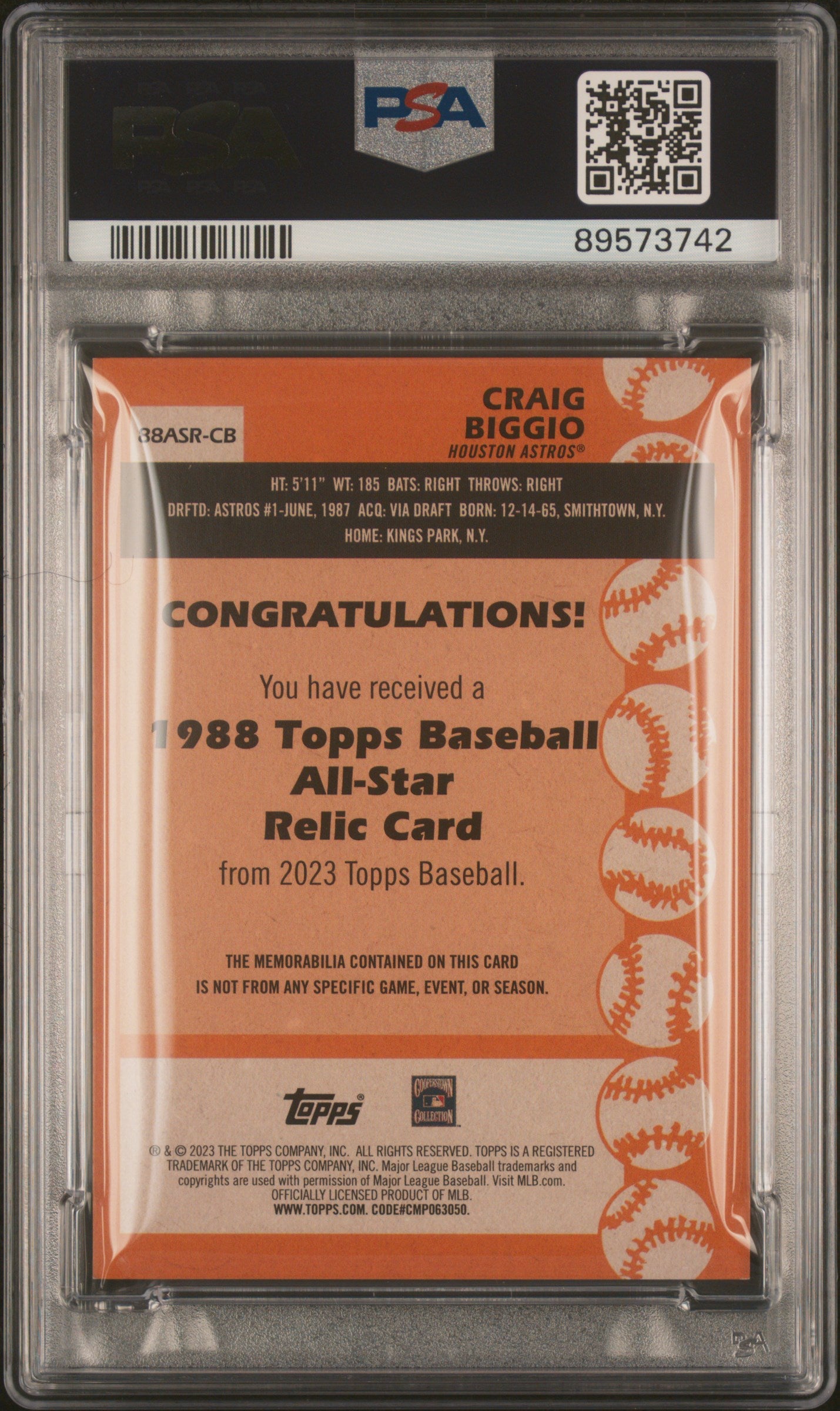 2023 Topps 1988 Topps All-Star Relics Craig Biggio #88ASRCB PSA 9 89573742