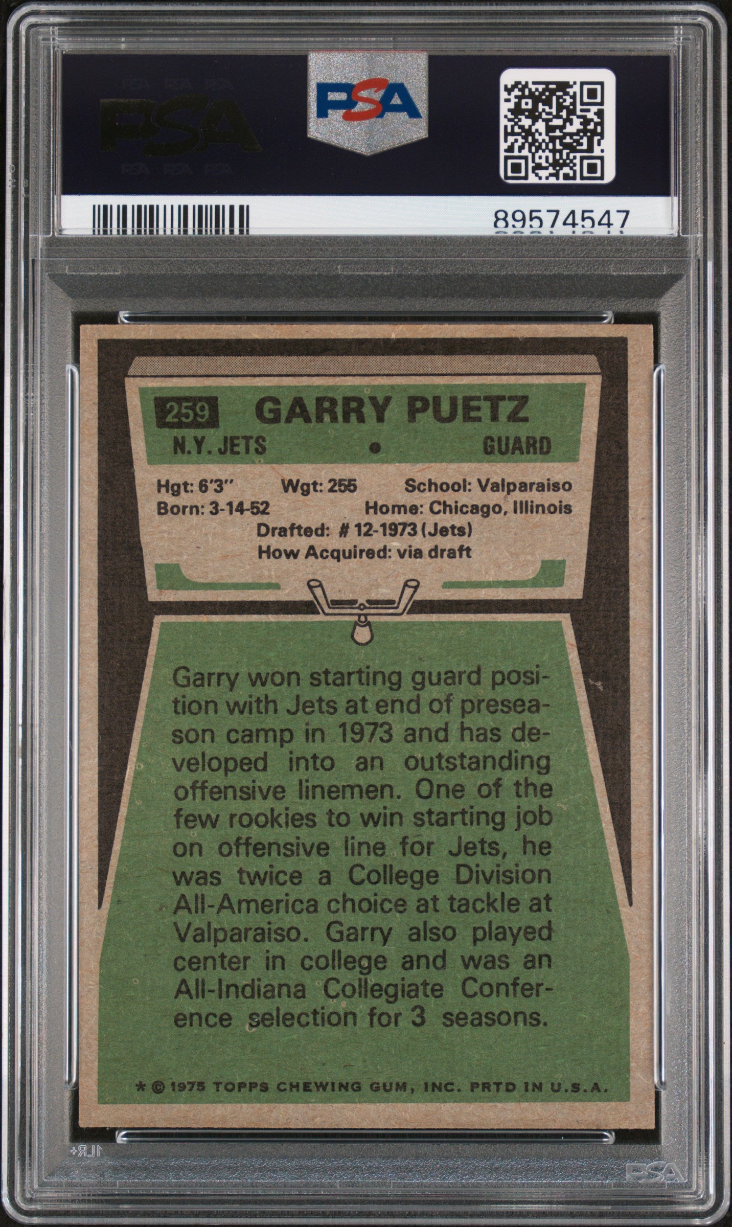 1975 Topps Garry Puetz Football Card #259 PSA 8 89574547