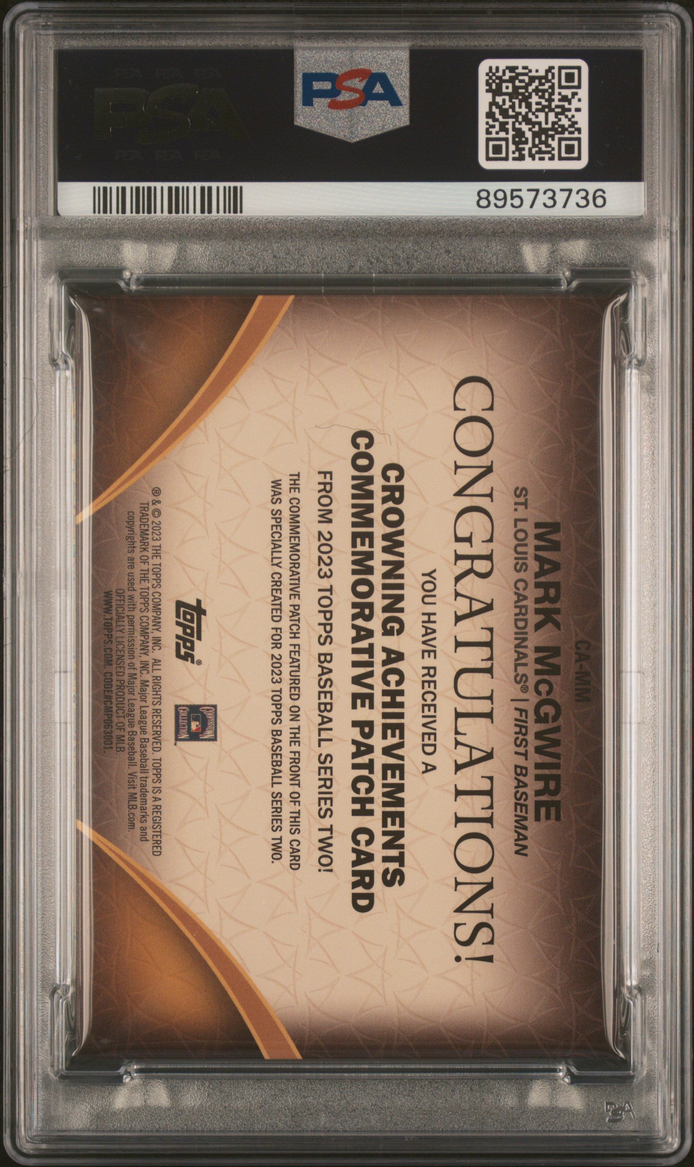 2023 Topps Crowning Achievements Patch Mark Mcgwire #CAMM PSA 10 89573736 POP1