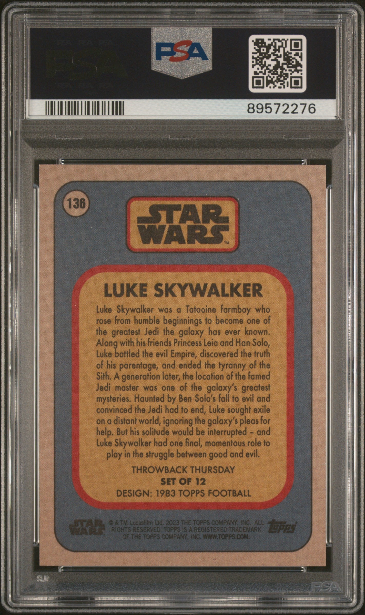 2023 Topps Star Wars Throwback Thursday Luke Skywalker #136 PSA 10