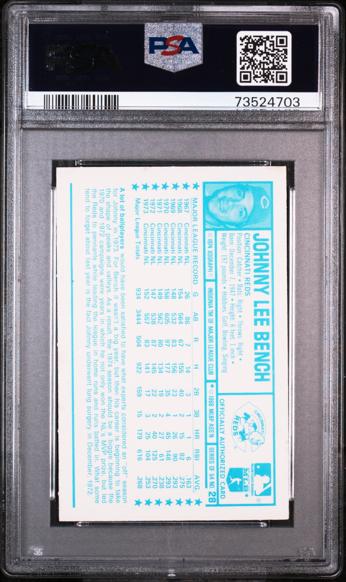 1974 Kellogg'S Baseball Johnny Bench #28 PSA 8 73524703