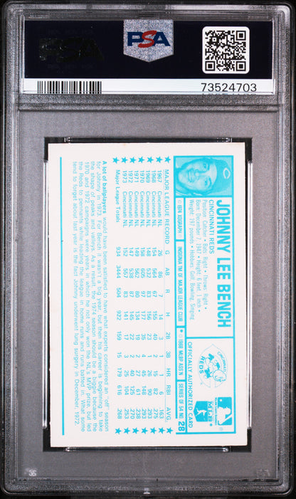 1974 Kellogg'S Baseball Johnny Bench #28 PSA 8 73524703