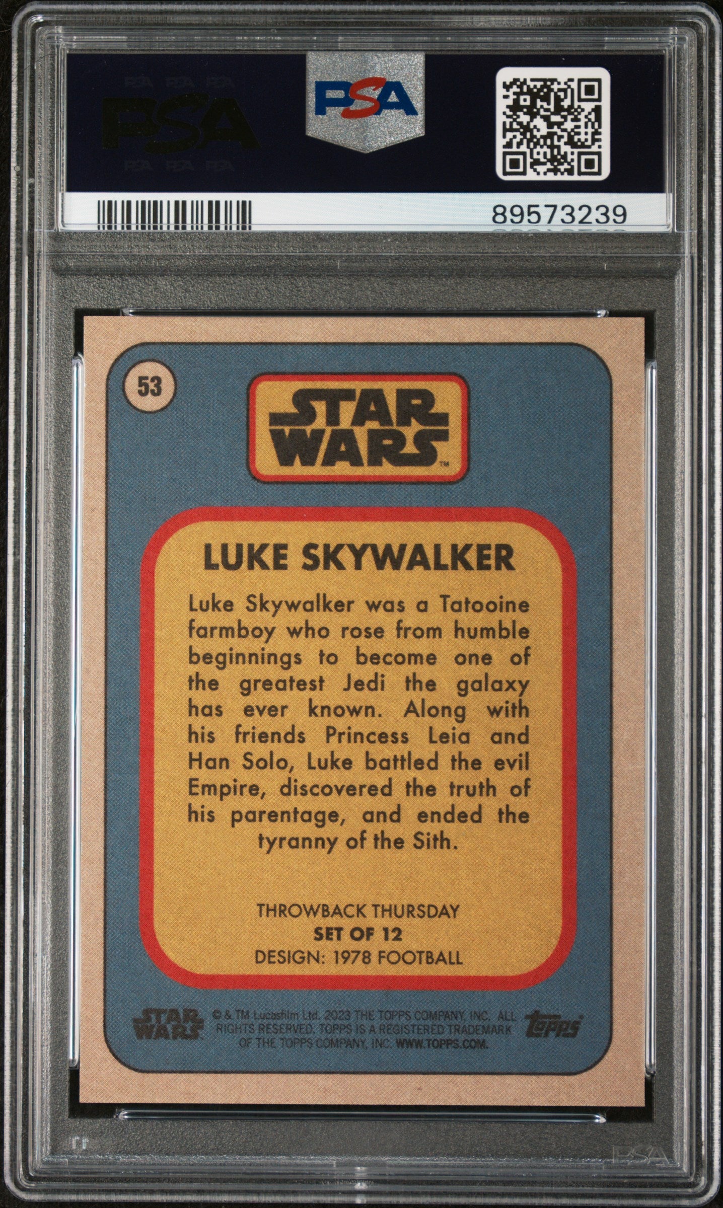2023 Topps Star Wars Throwback Thursday Luke Skywalker #53 PSA 10