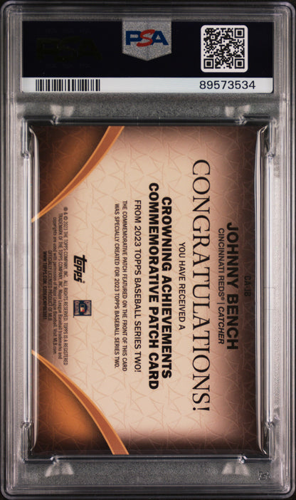 2023 Topps Crowning Achievements Patch Johnny Bench #CAJB PSA 10 89573534 POP1