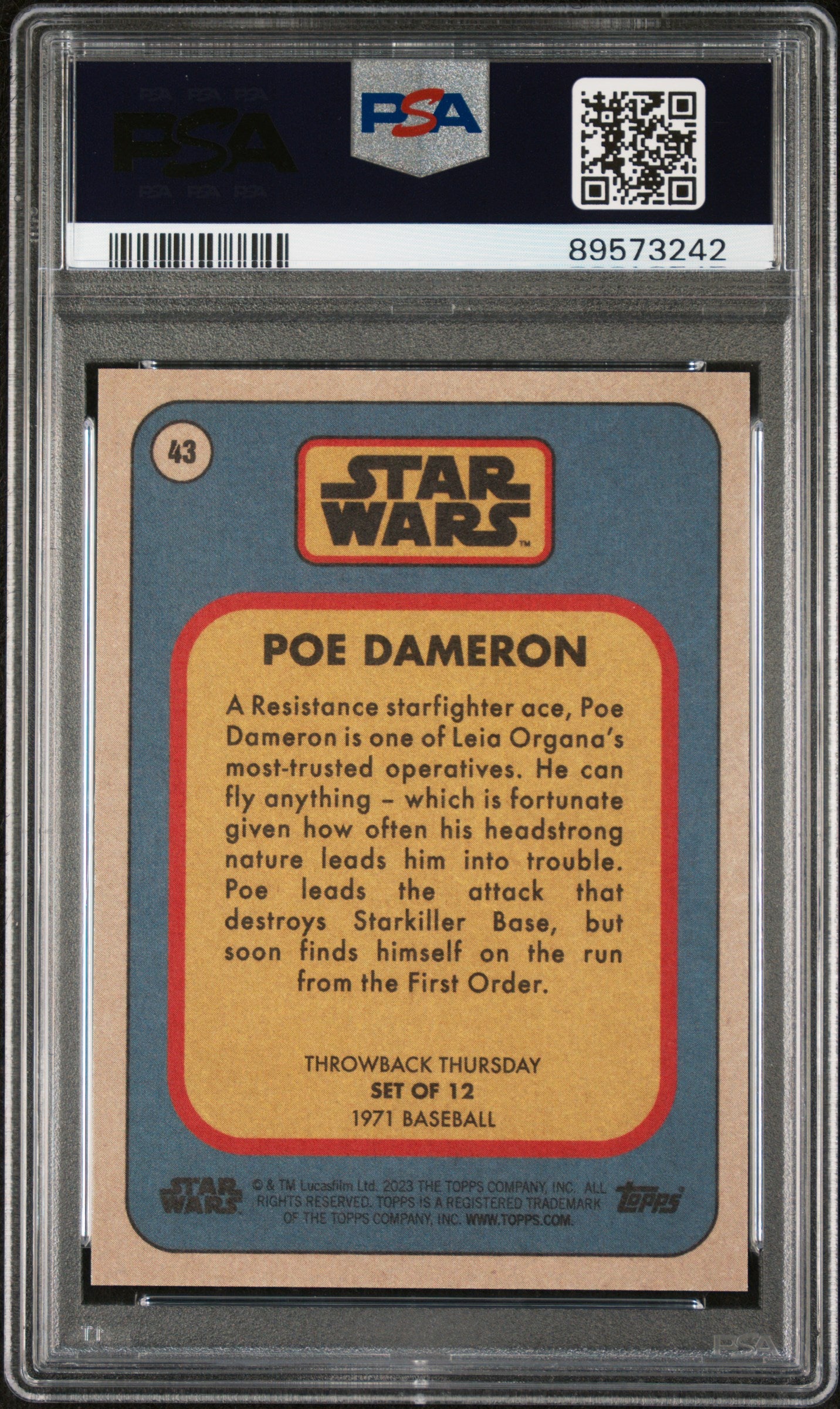 2023 Topps Star Wars Throwback Thursday Poe Dameron #43 PSA 9