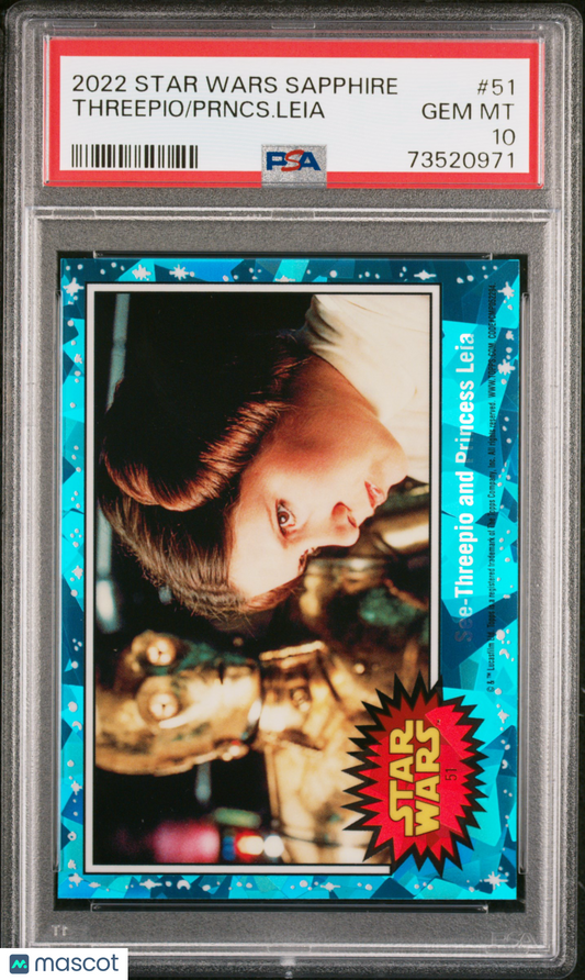 2022 Topps Chrome Sapphire Edition Star Wars Prncs. Leia Threepio #51 PSA 10
