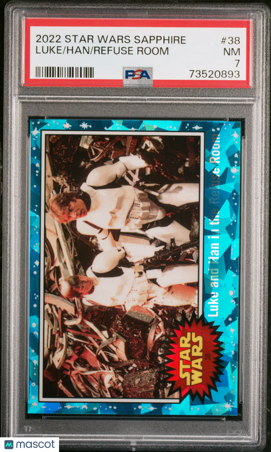 2022 Topps Chrome Sapphire Edition Star Wars Refuse Room Han Luke #38 PSA 7