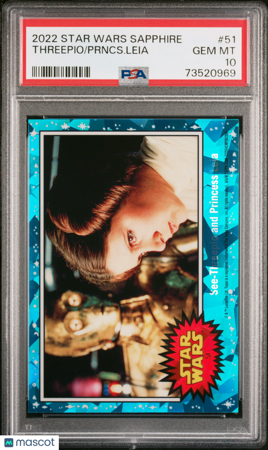 2022 Topps Chrome Sapphire Edition Star Wars Prncs. Leia Threepio #51 PSA 10