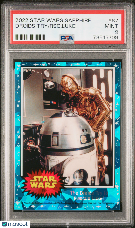 2022 Topps Chrome Sapphire Edition Star Wars RSC. Luke! Droids Try #87 PSA 9