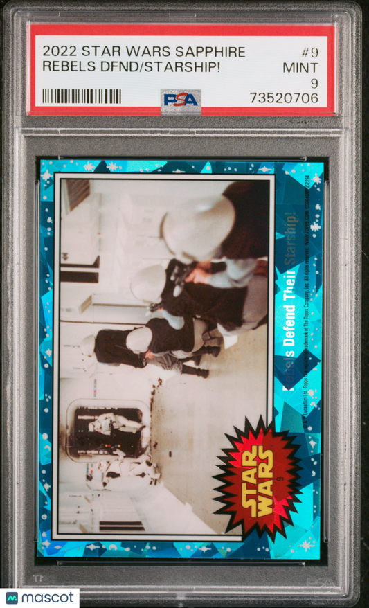 2022 Topps Chrome Sapphire Edition Star Wars Starship! Rebels Dfnd #9 PSA 9