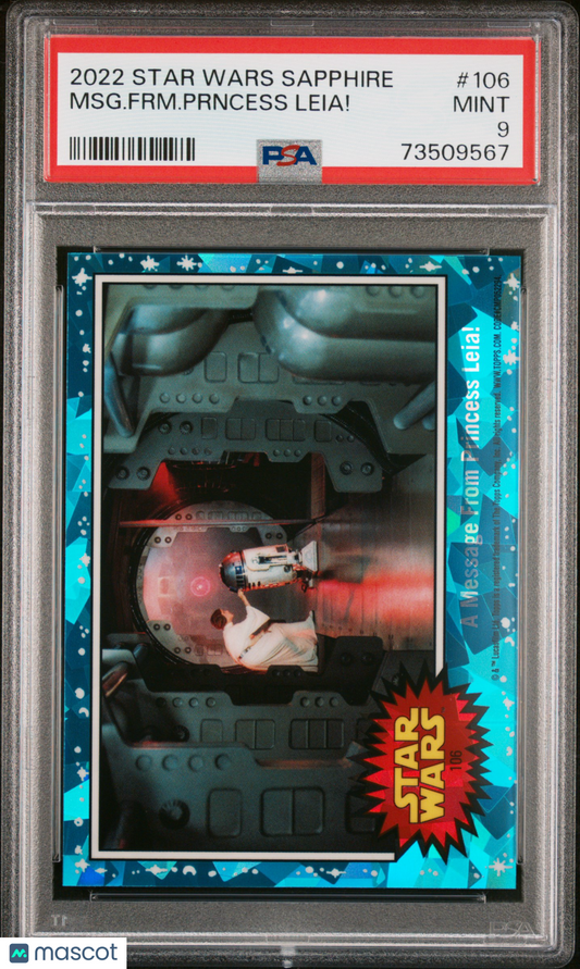 2022 Topps Chrome Sapphire Edition Star Wars MSG. FRM. Prncess Leia! #106 PSA 9