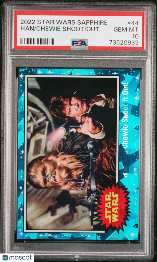 2022 Topps Chrome Sapphire Edition Star Wars Out Chewie Shoot Han #44 PSA 10