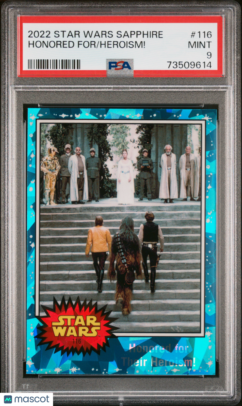 2022 Topps Chrome Sapphire Edition Star Wars Heroism! Honored For #116 PSA 9