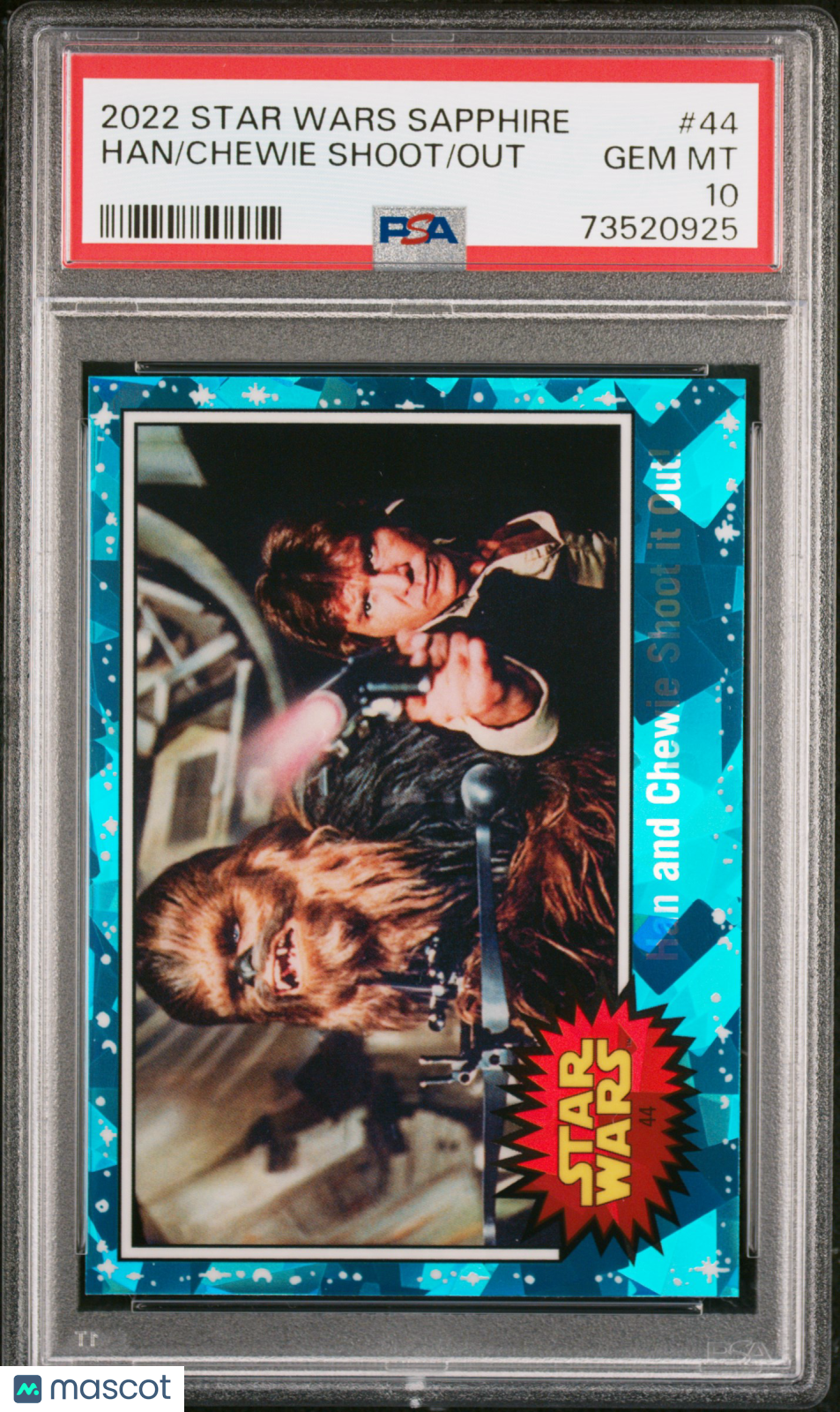 2022 Topps Chrome Sapphire Edition Star Wars Out Chewie Shoot Han #44 PSA 10