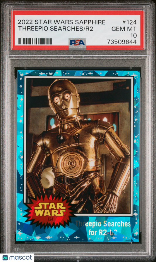 2022 Topps Chrome Sapphire Edition Star Wars R2 Threepio Searches #124 PSA 10