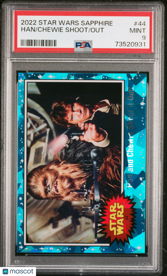 2022 Topps Chrome Sapphire Edition Star Wars Out Chewie Shoot Han #44 PSA 9