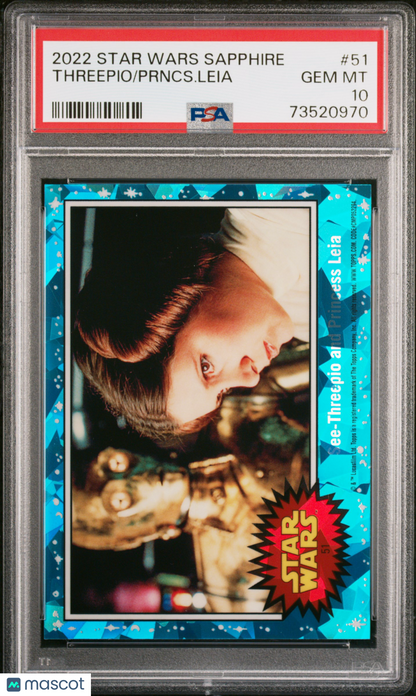 2022 Topps Chrome Sapphire Edition Star Wars Prncs. Leia Threepio #51 PSA 10