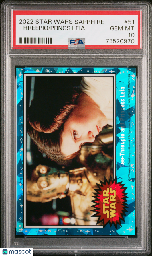 2022 Topps Chrome Sapphire Edition Star Wars Prncs. Leia Threepio #51 PSA 10