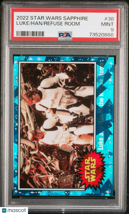 2022 Topps Chrome Sapphire Edition Star Wars Refuse Room Han Luke #38 PSA 9