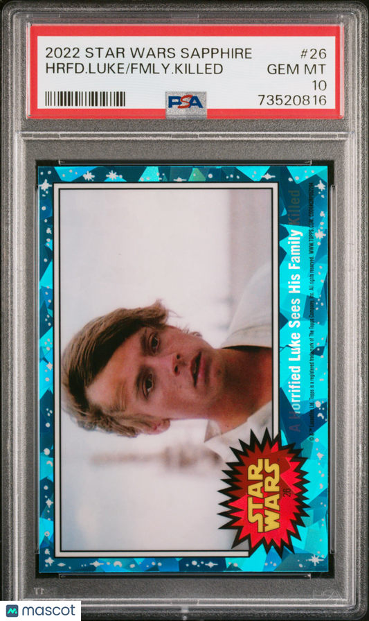 2022 Topps Chrome Sapphire Edition Star Wars Fmly. Killed Hrfd. Luke #26 PSA 10