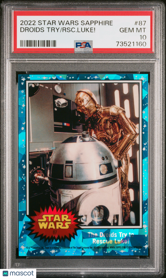 2022 Topps Chrome Sapphire Edition Star Wars RSC. Luke! Droids Try #87 PSA 10