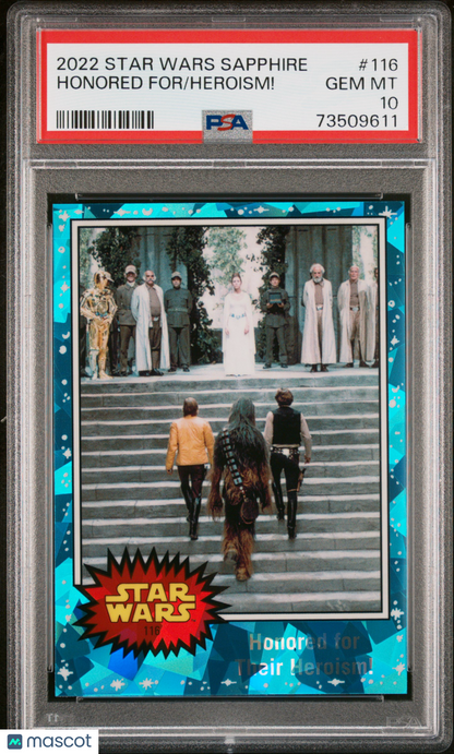 2022 Topps Chrome Sapphire Edition Star Wars Heroism! Honored For #116 PSA 10