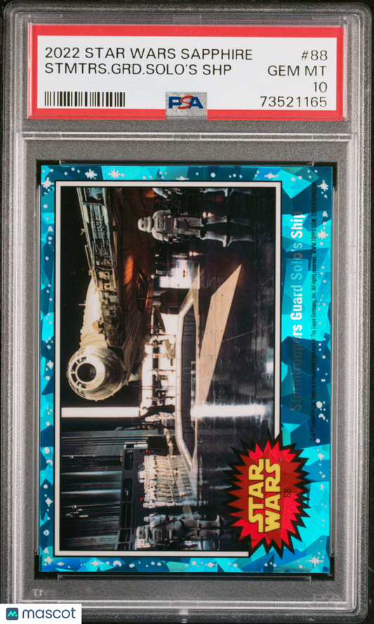 2022 Topps Chrome Sapphire Edition Star Wars Stmtrs. GRD. Solo’S SHP #88 PSA 10