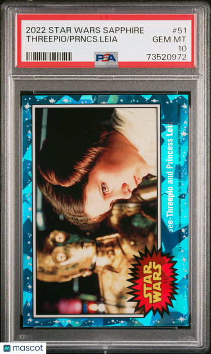 2022 Topps Chrome Sapphire Edition Star Wars Prncs. Leia Threepio #51 PSA 10