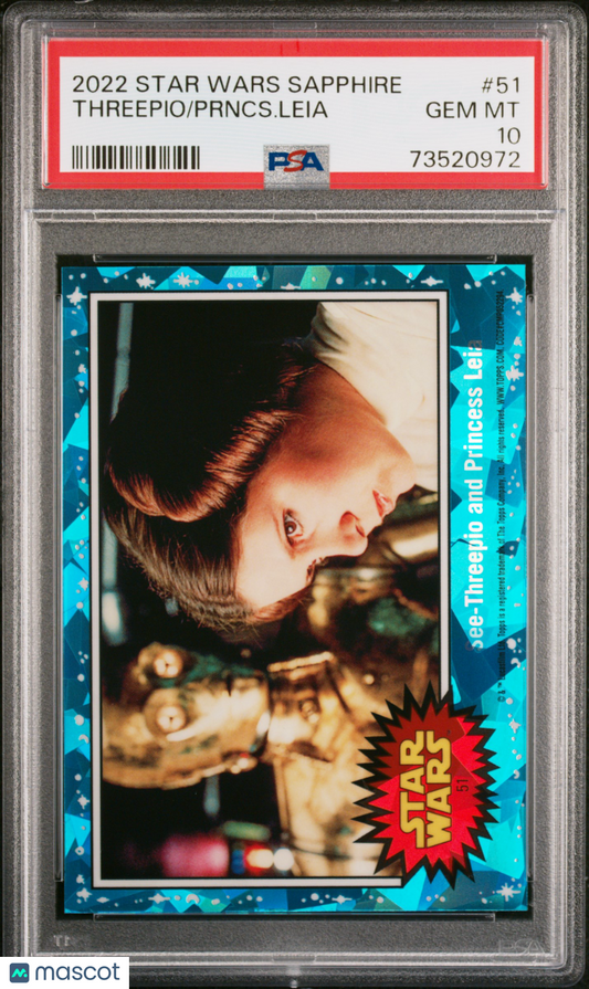 2022 Topps Chrome Sapphire Edition Star Wars Prncs. Leia Threepio #51 PSA 10