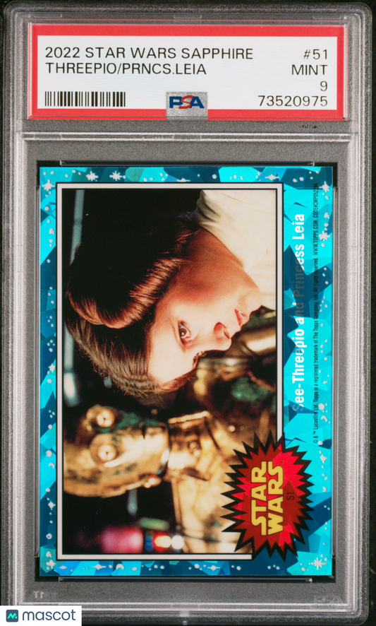 2022 Topps Chrome Sapphire Edition Star Wars Prncs. Leia Threepio #51 PSA 9