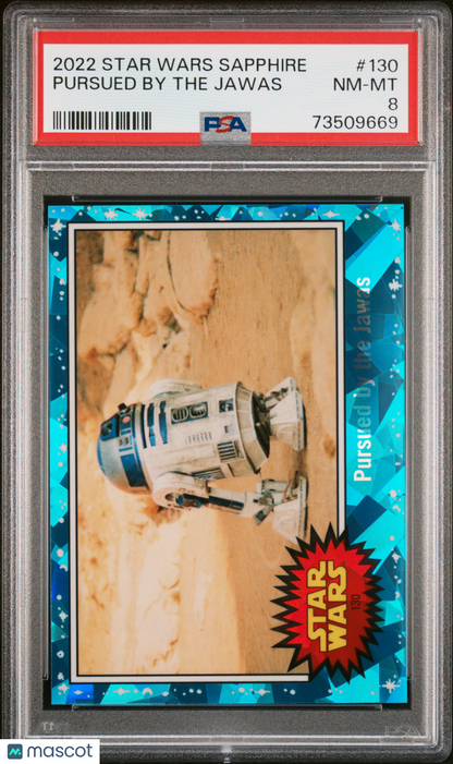 2022 Topps Chrome Sapphire Edition Star Wars Pursued By The Jawas #130 PSA 8