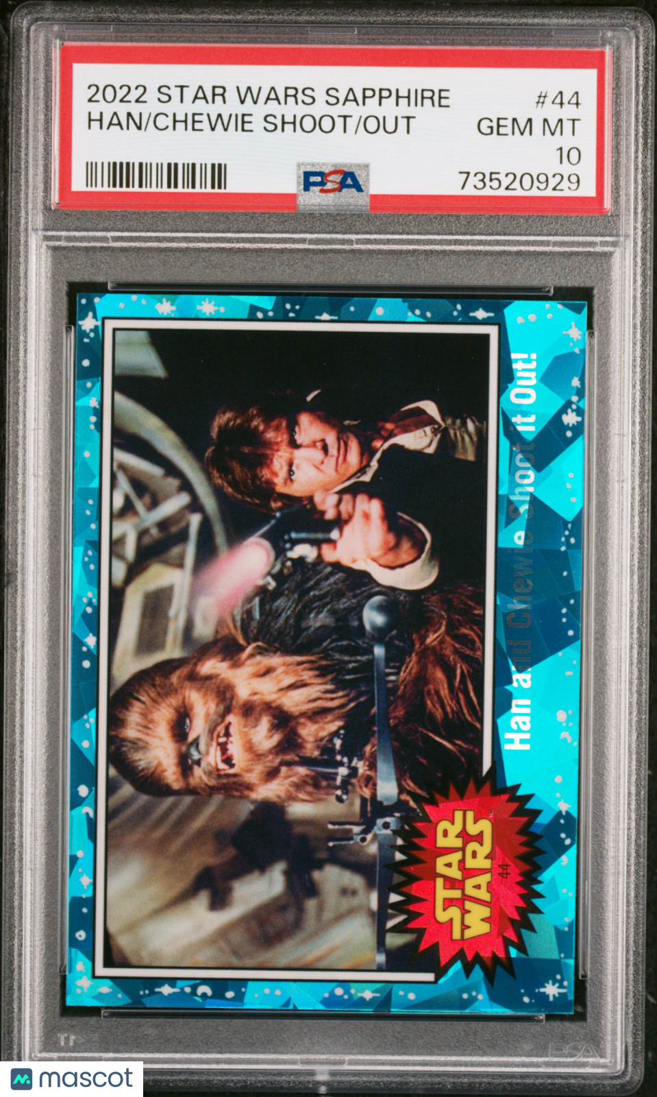 2022 Topps Chrome Sapphire Edition Star Wars Out Chewie Shoot Han #44 PSA 10