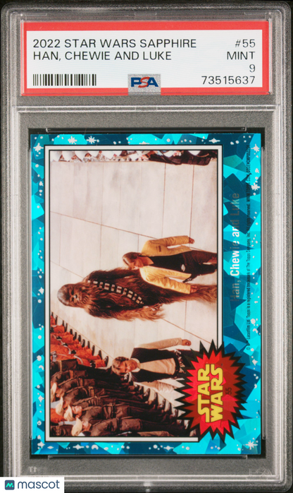 2022 Topps Chrome Sapphire Edition Star Wars Han, Chewie And Luke #55 PSA 9