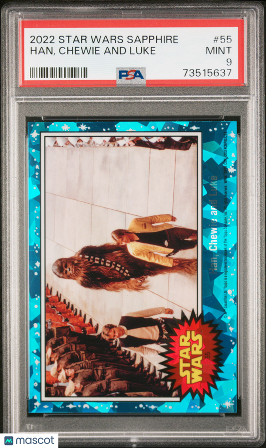 2022 Topps Chrome Sapphire Edition Star Wars Han, Chewie And Luke #55 PSA 9