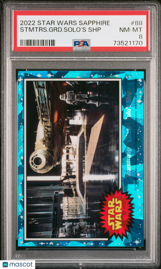 2022 Topps Chrome Sapphire Edition Star Wars Stmtrs. GRD. Solo’S SHP #88 PSA 8