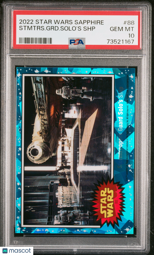 2022 Topps Chrome Sapphire Edition Star Wars Stmtrs. GRD. Solo’S SHP #88 PSA 10