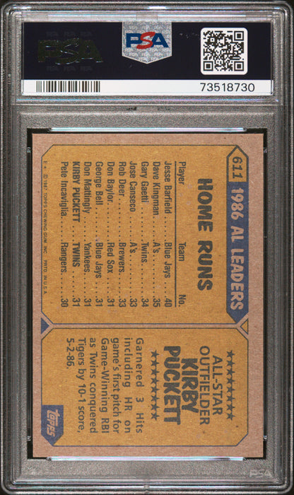 1987 Topps Baseball Kirby Puckett #611 Psa 9 73518730