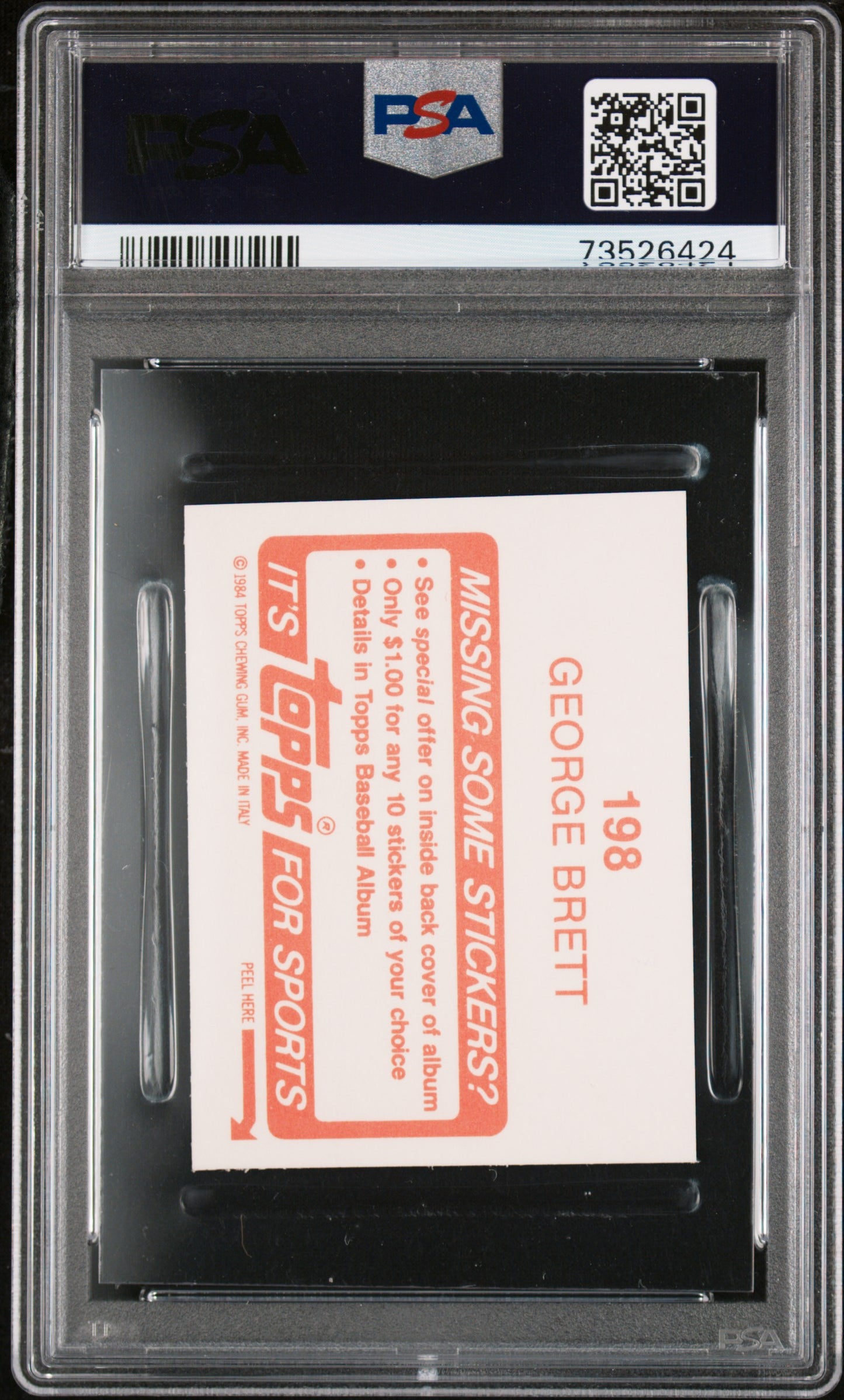 1984 Topps Stickers Baseball George Brett #198 Psa 10 73526424
