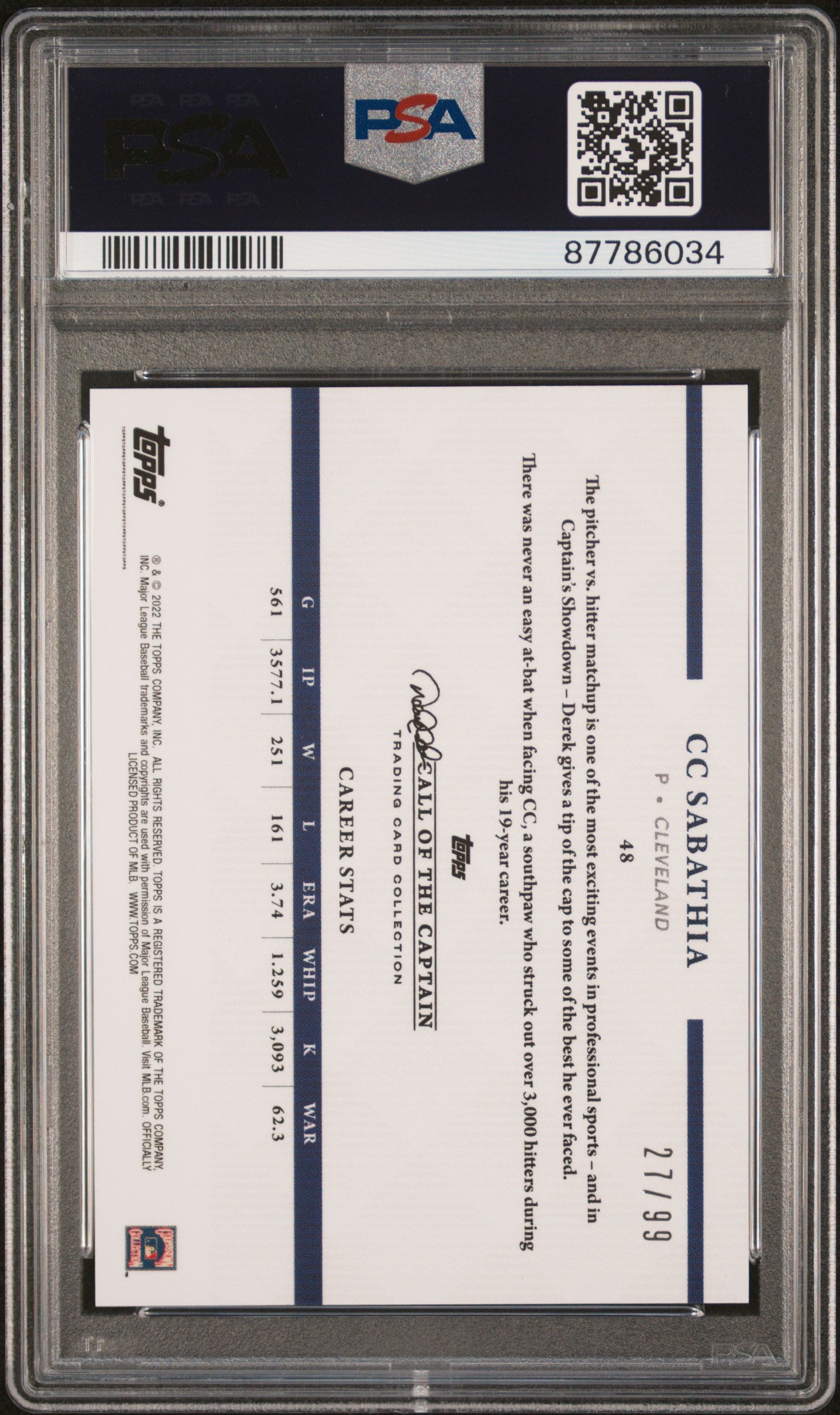 2022 Topps X Derek Jeter SILVER CC Sabathia #48 PSA 9 87786034