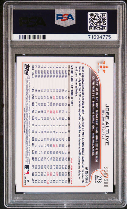 2022 Topps Complete Set Baseball Jose Altuve #278 Psa 10 71694775
